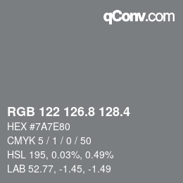 カラーコード: RGB 122 126.8 128.4 | qconv.com