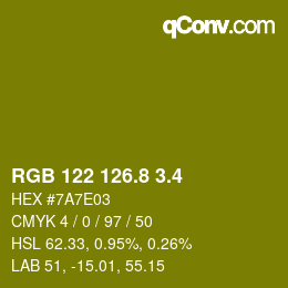 カラーコード: RGB 122 126.8 3.4 | qconv.com
