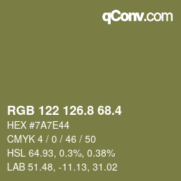 カラーコード: RGB 122 126.8 68.4 | qconv.com