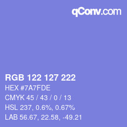 Color code: RGB 122 127 222 | qconv.com