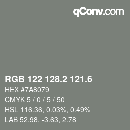 カラーコード: RGB 122 128.2 121.6 | qconv.com