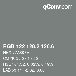カラーコード: RGB 122 128.2 126.6 | qconv.com