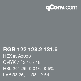 カラーコード: RGB 122 128.2 131.6 | qconv.com