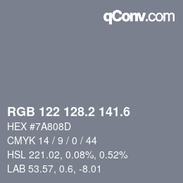 カラーコード: RGB 122 128.2 141.6 | qconv.com