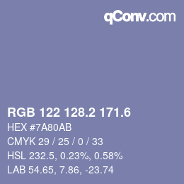 カラーコード: RGB 122 128.2 171.6 | qconv.com