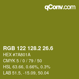 カラーコード: RGB 122 128.2 26.6 | qconv.com