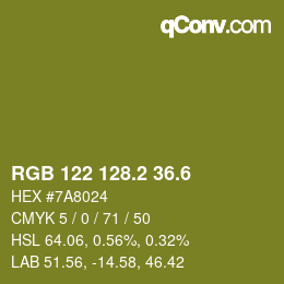 カラーコード: RGB 122 128.2 36.6 | qconv.com