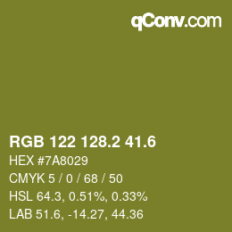 カラーコード: RGB 122 128.2 41.6 | qconv.com