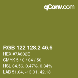 カラーコード: RGB 122 128.2 46.6 | qconv.com