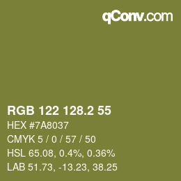 カラーコード: RGB 122 128.2 55 | qconv.com