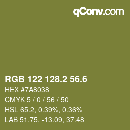 カラーコード: RGB 122 128.2 56.6 | qconv.com