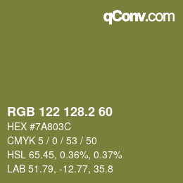 カラーコード: RGB 122 128.2 60 | qconv.com