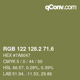 カラーコード: RGB 122 128.2 71.6 | qconv.com