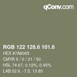 カラーコード: RGB 122 128.6 101.6 | qconv.com