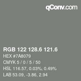 カラーコード: RGB 122 128.6 121.6 | qconv.com