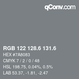 カラーコード: RGB 122 128.6 131.6 | qconv.com