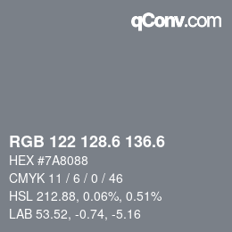 カラーコード: RGB 122 128.6 136.6 | qconv.com