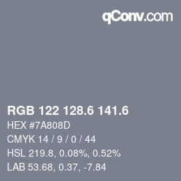 カラーコード: RGB 122 128.6 141.6 | qconv.com