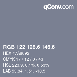 カラーコード: RGB 122 128.6 146.6 | qconv.com