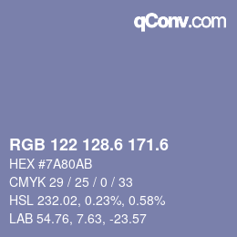 カラーコード: RGB 122 128.6 171.6 | qconv.com