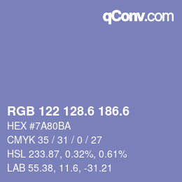 カラーコード: RGB 122 128.6 186.6 | qconv.com