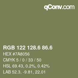 カラーコード: RGB 122 128.6 86.6 | qconv.com