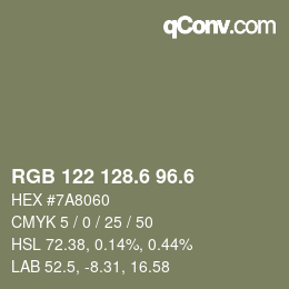 カラーコード: RGB 122 128.6 96.6 | qconv.com