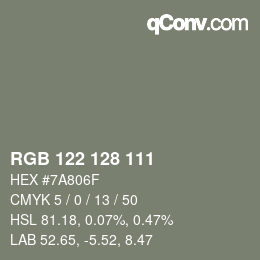 Color code: RGB 122 128 111 | qconv.com