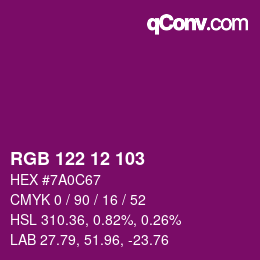 Color code: RGB 122 12 103 | qconv.com