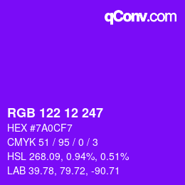 Color code: RGB 122 12 247 | qconv.com