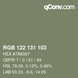 Color code: RGB 122 131 103 | qconv.com