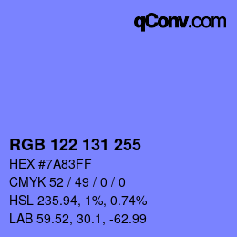 Color code: RGB 122 131 255 | qconv.com