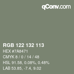Farbcode: RGB 122 132 113 | qconv.com