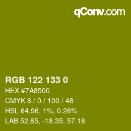 Color code: RGB 122 133 0 | qconv.com