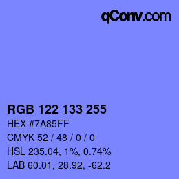 Color code: RGB 122 133 255 | qconv.com