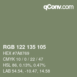 Color code: RGB 122 135 105 | qconv.com