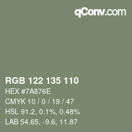 颜色代码: RGB 122 135 110 | qconv.com