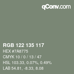 颜色代码: RGBA 122 135 117 1 | qconv.com
