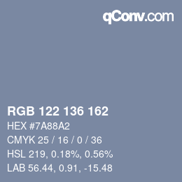 カラーコード: RGB 122 136 162 | qconv.com