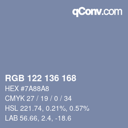 カラーコード: RGB 122 136 168 | qconv.com