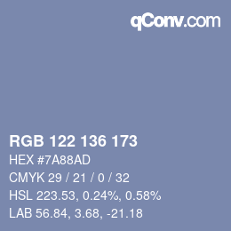Color code: RGB 122 136 173 | qconv.com
