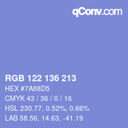 Color code: RGB 122 136 213 | qconv.com