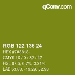 Color code: RGB 122 136 24 | qconv.com