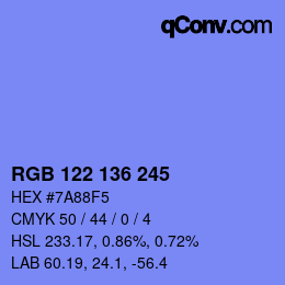 Color code: RGB 122 136 245 | qconv.com