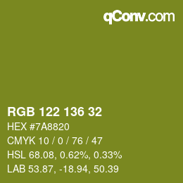 Color code: RGB 122 136 32 | qconv.com