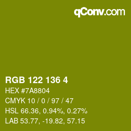 Color code: RGB 122 136 4 | qconv.com