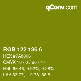 Color code: RGB 122 136 6 | qconv.com