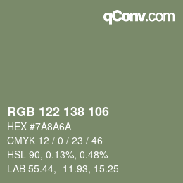 Color code: RGB 122 138 106 | qconv.com