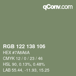 Color code: RGB 122 138 106 | qconv.com