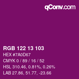 Color code: RGB 122 13 103 | qconv.com